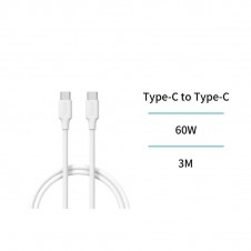 UNICO CB2689 CABLE TIPO-C A TIPO-C 3A 60W OD4.0 3M CARGA RAPIDA BLANCO