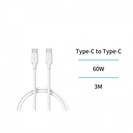 UNICO CB2689 CABLE TIPO-C A TIPO-C 3A 60W OD4.0 3M CARGA RAPIDA BLANCO