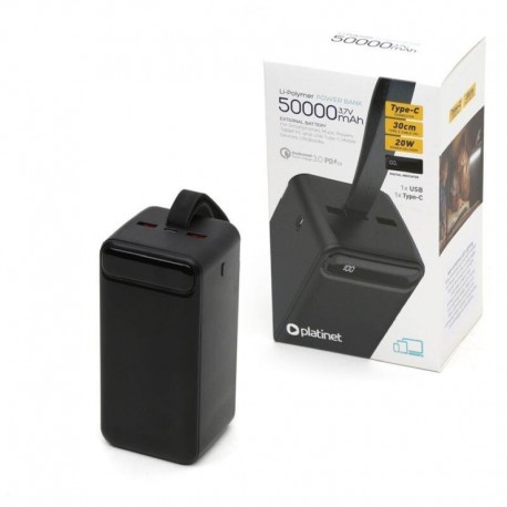 PLATINET POWER BANK 50.000mAh 20W PMPB5020 NEGRO CABLE USB-C 1M + LINTERNA