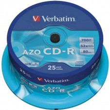 VERBATIM CD-R CD-R AZO, 700MB, 52X, 25 PACK SPINDLE, SUPERFICIE CRYSTAL