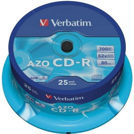 VERBATIM CD-R CD-R AZO, 700MB, 52X, 25 PACK SPINDLE, SUPERFICIE CRYSTAL