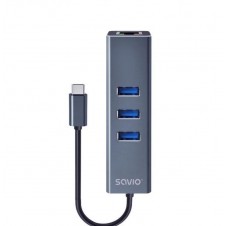 SAVIO DOCKING USB-C 3 PUERTOS USB 3.0 CON ADAPTADOR DE RJ45 AK-57