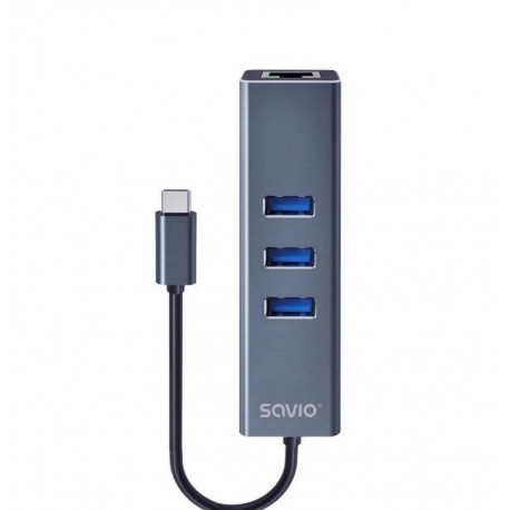SAVIO DOCKING USB-C 3 PUERTOS USB 3.0 CON ADAPTADOR DE RJ45 AK-57