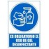 ARCHIVO 2000 SEÑAL OBLIGATORIO UTILIZAR GEL DESINFECTANTE 210X297 PVC AZUL Y BLANCO