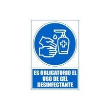 ARCHIVO 2000 SEÑAL OBLIGATORIO UTILIZAR GEL DESINFECTANTE 210X297 PVC AZUL Y BLANCO