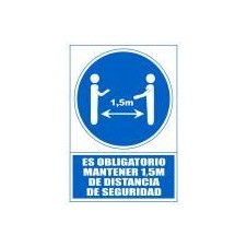 ARCHIVO 2000 SEÑAL OBLIGATORIO MANTENER LA DISTANCIA DE SEGURIDAD 1,5M 210X297 PVC AZUL Y BLANCO
