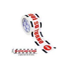 CINTA DE SEÑALIZACIÓN ADHESIVA 72MM X 25METROS ROJO/BLANCO ESPERE AQUÍ SU TURNO
